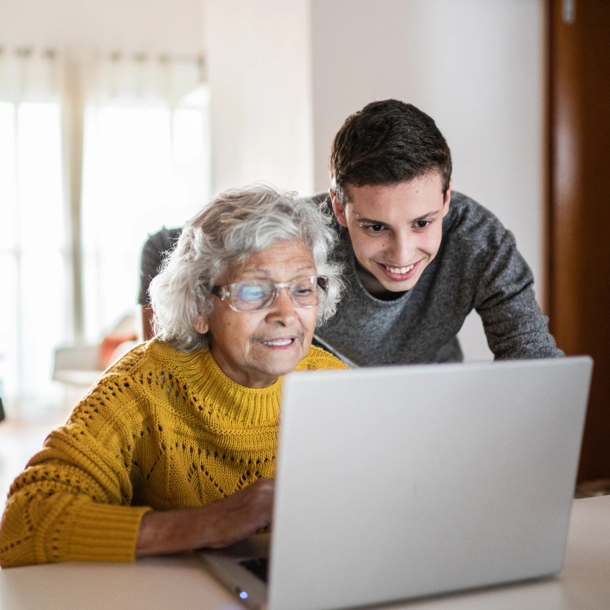 Family using a computer together